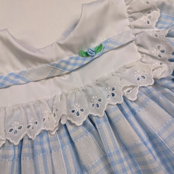 Vintage Bryan Dress Girls Sz 2T Blue Plaid Collar 80s Frilly Fancy - Picture 2 of 4